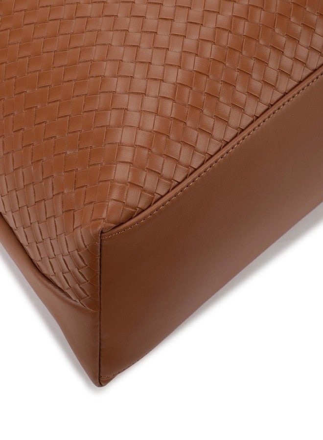 Fastrack Weave Tote | Faux-Leather Women's Tote Bag | Tan totebag with Wallet & Utility Pockets - Image 5